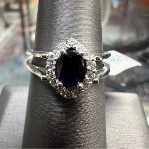 14k White Gold Diamond Sapphire Ruby Ring
